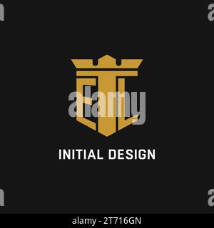 EL initial logo with shield and crown style design ideas Stock Vector