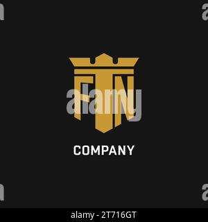 FN initial logo with shield and crown style design ideas Stock Vector