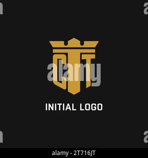 CT initial logo with shield and crown style design ideas Stock Vector