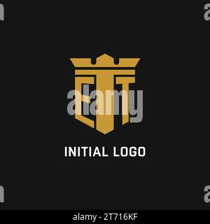 ET initial logo with shield and crown style design ideas Stock Vector