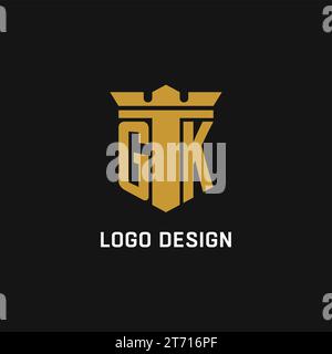 GK initial logo with shield and crown style design ideas Stock Vector