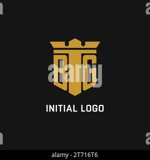 BG initial logo with shield and crown style design ideas Stock Vector