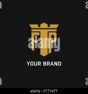 FP initial logo with shield and crown style design ideas Stock Vector