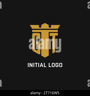 GT initial logo with shield and crown style design ideas Stock Vector