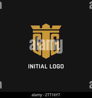 GG initial logo with shield and crown style design ideas Stock Vector