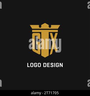 GX initial logo with shield and crown style design ideas Stock Vector