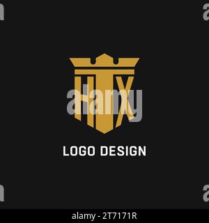 HX initial logo with shield and crown style design ideas Stock Vector