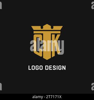 CK initial logo with shield and crown style design ideas Stock Vector