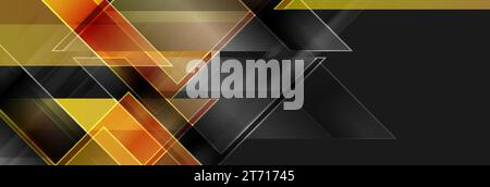 Black and golden glossy triangles abstract technology background. Geometric vector design Stock Vector