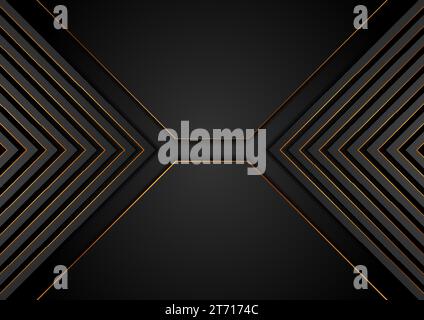 Black and golden arrows abstract tech geometric background. Luxury glitter corporate vector design Stock Vector