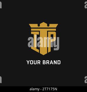 IP initial logo with shield and crown style design ideas Stock Vector