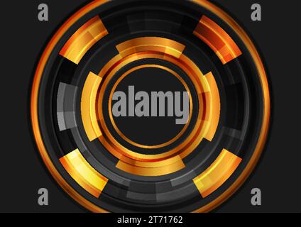 Black and golden glossy circles gears abstract tech background. Vector futuristic design Stock Vector