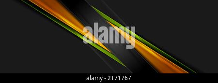 Futuristic glossy orange and green stripes. Abstract tech graphic banner design. Vector corporate background Stock Vector