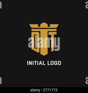 DT initial logo with shield and crown style design ideas Stock Vector
