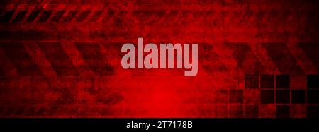 Dark red abstract geometric technology grunge banner. Vector background Stock Vector