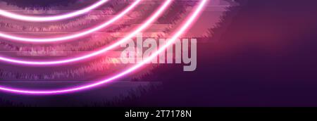 Abstract glowing banner with pink neon circles. Hi-tech futuristic vector background Stock Vector
