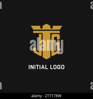 JG initial logo with shield and crown style design ideas Stock Vector