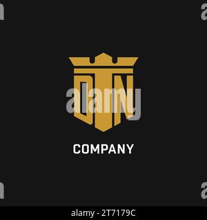 DN initial logo with shield and crown style design ideas Stock Vector