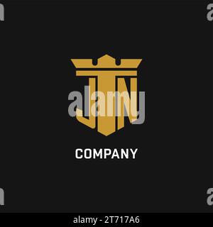 JN initial logo with shield and crown style design ideas Stock Vector