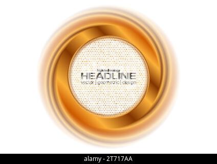 Golden glossy smooth ring and shiny dots abstract background. Concept logo vector design Stock Vector
