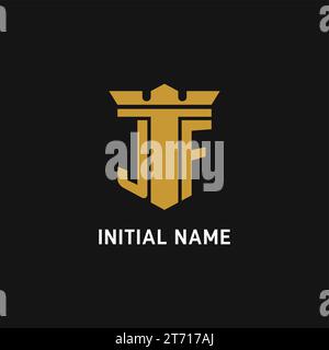 JF initial logo with shield and crown style design ideas Stock Vector