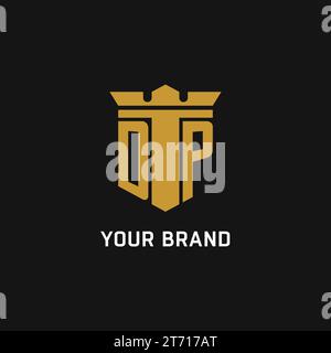 DP initial logo with shield and crown style design ideas Stock Vector
