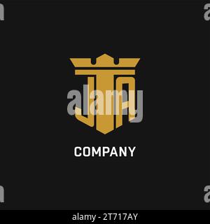 JA initial logo with shield and crown style design ideas Stock Vector