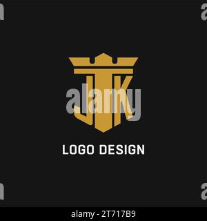 JK initial logo with shield and crown style design ideas Stock Vector