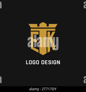 EK initial logo with shield and crown style design ideas Stock Vector