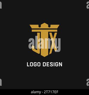 JX initial logo with shield and crown style design ideas Stock Vector