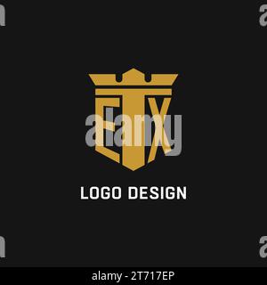 EX initial logo with shield and crown style design ideas Stock Vector