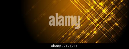 Tech geometric shiny sparkling orange abstract background. Vector banner design Stock Vector