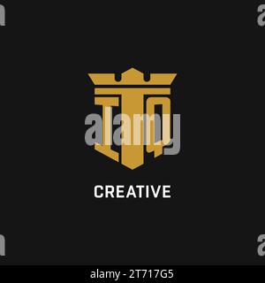 IQ initial logo with shield and crown style design ideas Stock Vector