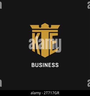 KE initial logo with shield and crown style design ideas Stock Vector
