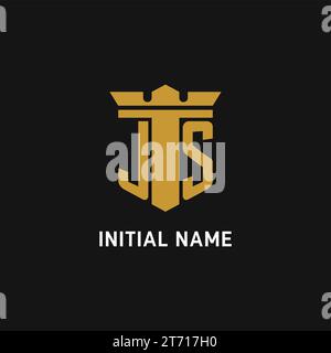 JS initial logo with shield and crown style design ideas Stock Vector