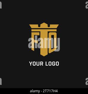 FO initial logo with shield and crown style design ideas Stock Vector