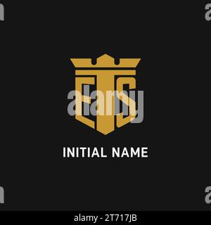 ES initial logo with shield and crown style design ideas Stock Vector