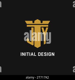 JY initial logo with shield and crown style design ideas Stock Vector