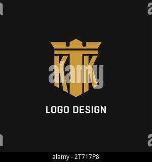 KK initial logo with shield and crown style design ideas Stock Vector