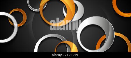 Golden and silver glossy circles abstract technology background. Vector design Stock Vector