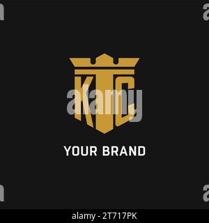 KC initial logo with shield and crown style design ideas Stock Vector