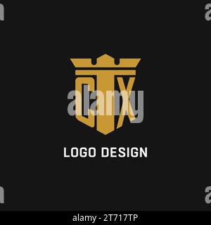 CX initial logo with shield and crown style design ideas Stock Vector