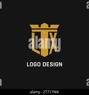 LX initial logo with shield and crown style design ideas Stock Vector