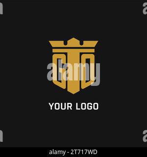 GO initial logo with shield and crown style design ideas Stock Vector