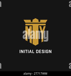 MY initial logo with shield and crown style design ideas Stock Vector