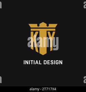KY initial logo with shield and crown style design ideas Stock Vector