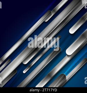 Technology blue abstract background with silver metallic stripes. Geometric vector design Stock Vector