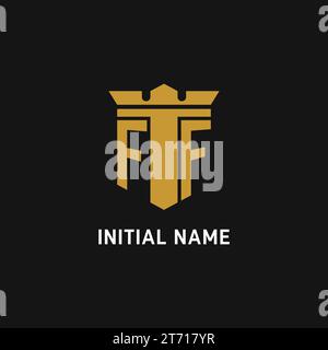 FF initial logo with shield and crown style design ideas Stock Vector