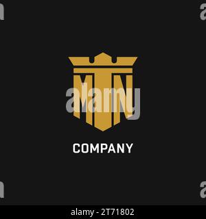MN initial logo with shield and crown style design ideas Stock Vector