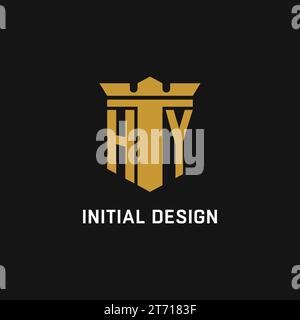 HY initial logo with shield and crown style design ideas Stock Vector